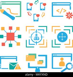 Set Of 9 simple editable icons such as Browser, Monitor, Expand, Target, Resize, Smartphone, can be used for mobile, web Stock Vector