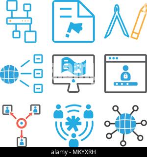Set Of 9 simple editable icons such as Internet, Users, Team, Browser, Web de, Network, Compass, File, Hierarchical structure, can be used for mobile, Stock Vector