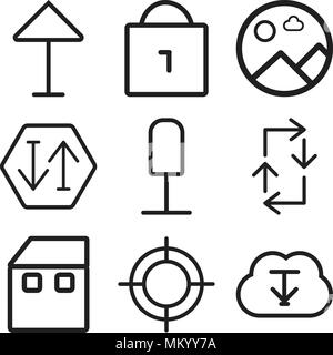 Set Of 9 simple editable icons such as Download, Web, Home, Refresh, Microphone, Sort, Picture, Locked, Up arrow, can be used for mobile, web Stock Vector