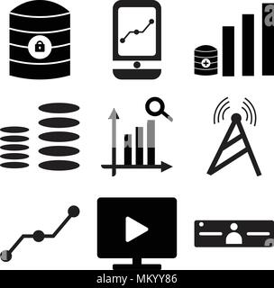 Set Of 9 simple editable icons such as Server administrator, Play on mac, Share, Tele, Search statistic, Diagram, Data analytic, Mobile app, key, can  Stock Vector