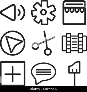 Set Of 9 simple editable icons such as Paint, Speech bubble, Add, Video, Cut, Cursor, Store, Settings, Volume, can be used for mobile, web Stock Vector