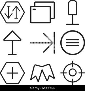 Set Of 9 simple editable icons such as Focus, Bookmark, Add, Menu, Turn right, Up arrow, Microphone, Tab, Sort, can be used for mobile, web Stock Vector