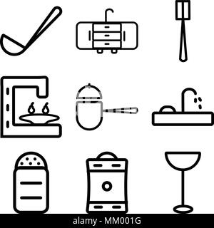 Set Of 9 simple editable icons such as Cocktail, Coffee pot, Pepper, Tap, Pot, maker, Brush, Ladle, can be used for mobile, web Stock Vector