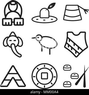 Set Of 9 simple editable icons such as Sushi, Coin, Tipi, Poncho, Kiwi, Ganesha, Hat, Egyptian, can be used for mobile, web Stock Vector