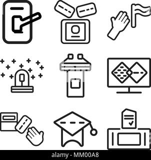 Set Of 9 simple editable icons such as Ballot, Mortarboard, Merging, Conference, Siren, Protest, Nightstick, can be used for mobile, web Stock Vector