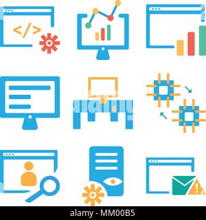 Set Of 9 simple editable icons such as Browser, File, Cpu, Desktop, Laptop, Analytics, can be used for mobile, web Stock Vector