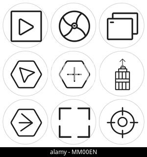 Set Of 9 simple editable icons such as Focus, Diagonal, Youtube, Garbage, Add, Navigation, Tab, Chrome, Play, can be used for mobile, web Stock Vector