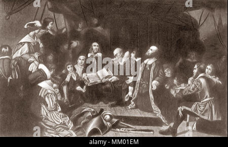 Embarkation of the Pilgrims. Plymouth. 1620 Stock Photo