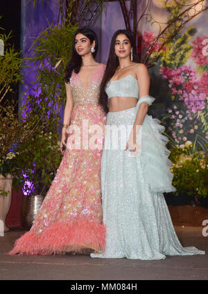 Mumbai, India. 08 May, 2018. Khushi Kapoor and Janhvi Kapoor attend the wedding reception of actress Sonam Kapoor and Anand Ahuja at hotel Leela in Mumbai. Azhar Khan/Alamy Live News Stock Photo