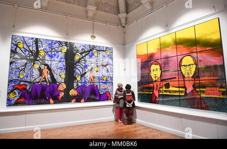 Brighton UK 9th May 2018 - Visitors enjoy the Gilbert & George exhibition at Brighton Museum and Art Gallery which is showing until September  . Stock Photo
