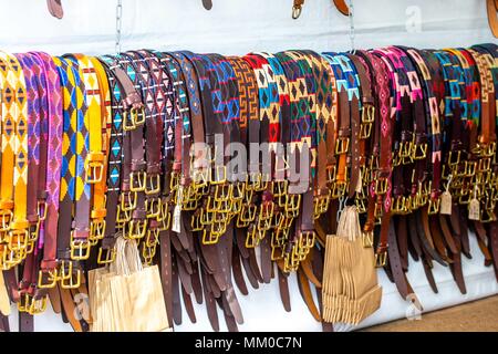 Windsor, Berkshire, UK. 9th May 2018. Day 1. Royal Windsor Horse Show. Windsor. Berkshire. UK.  Tradestand. Polo Belts. Saddle.09/05/2018. Credit: Sport In Pictures/Alamy Live News Stock Photo
