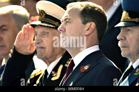 Russian Prime Minister Dmitry Medvedev during the Victory Day parade marking the 73rd anniversary of the end of World War II in Red Square May 9, 2018 in Moscow, Russia.  (Russian Presidency via Planetpix) Stock Photo