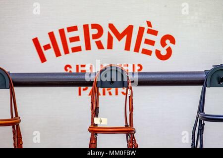 Windsor, Berkshire, UK. 9th May 2018. Day 1. Royal Windsor Horse Show. Windsor. Berkshire. UK.  Hermes. Tradestand. GBR. 09/05/2018. Credit: Sport In Pictures/Alamy Live News Stock Photo