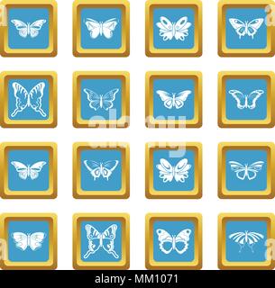 Butterfly collection icons set sapphirine square vector Stock Vector
