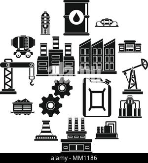 Industry icons set, simple style Stock Vector