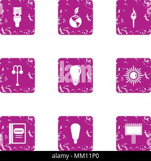 Pure light energy icons set, grunge style Stock Vector