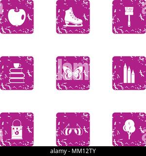 Spring mindset icons set, grunge style Stock Vector
