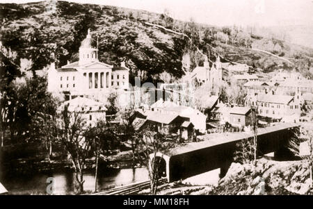 Aerial View of City and Statehouse. Montpelier. 1860 Stock Photo