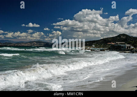 One of the two beaches close to Prom de la Marinella in Ile Rousse near Calvi on the island of Corsica off the south coast of France. Stock Photo