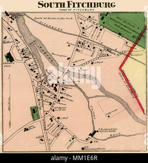 Map of South Fitchburg. 1870 Stock Photo