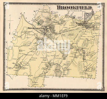 Map, East Brookfield. Town of Brookfield. 1870 Stock Photo