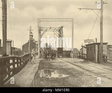 The old Fairhaven Bridge. New Bedford.  1880 Stock Photo