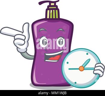 With clock shampo character cartoon style Stock Vector