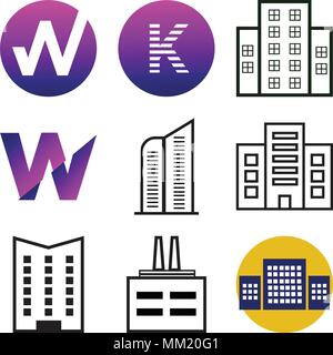 Set Of 9 simple editable icons such as Apartment, W, K, can be used for mobile, web Stock Vector
