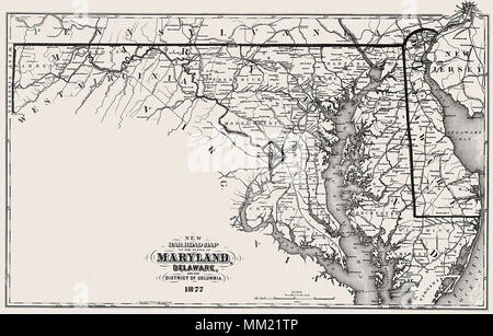 Map of Maryland, Delaware, and New Jersey. 1877 Stock Photo