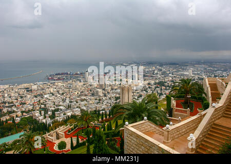 Israel, Haifa. downtown and the bay of Haifa as seen from mount Carmel Stock Photo