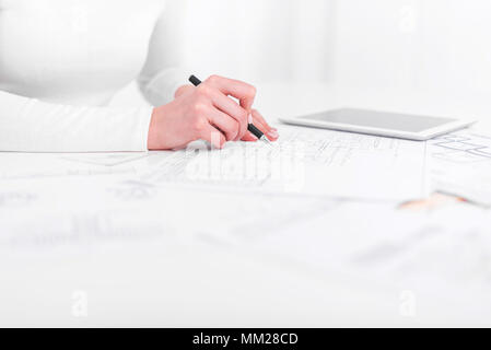 Engineer works with drawings. Stock Photo