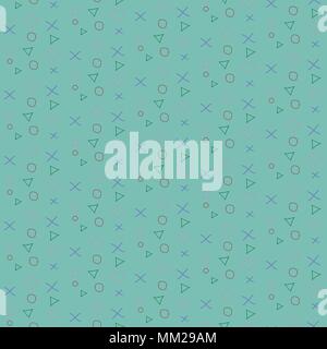 Geometric seamless pattern. Repeated circles, triangles, crosses and squares. Hand made style. Modern vector illustration. Stock Vector