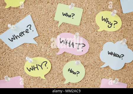 Questions speech bubbles on pinboard Stock Photo