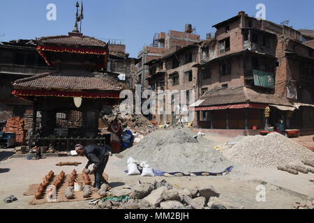 Bhaktapur, Nepal - March 23, 2018: Potters square in Bhaktapur after the earthquake Stock Photo