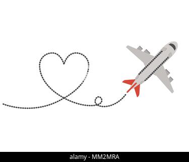 airplane flying with heart Stock Vector