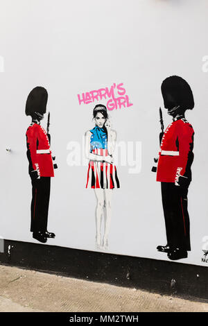 Street Art, showing Prince Harry's fiance American Actress, Meghan Markle, by artist Pegasus, Digswell Street, London, Stock Photo