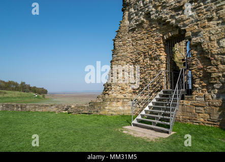 Ruins of Flint Castle beside the river Dee in Flintshire, North Wales. Steps leading into the North East tower. Stock Photo