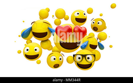 group of emoticons isolated on white background 3d rendering Stock Photo