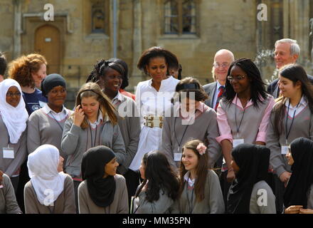 UK - America's First Lady Michelle Obama visits Oxford University with pupils from the Elizabeth Garrett Anderson secondary school for girls for a day long 'immersion experience' to highlight the importance of education. 25 May 2011 --- Image by © Paul Cunningham Stock Photo