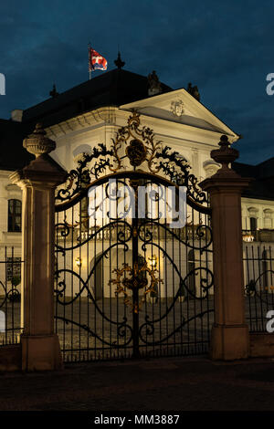 Gate to Grassalkovich Palace at night Stock Photo