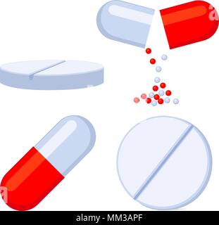 Colorful catroon medical drugs set isolated on white background. Healthcare themed vector illustration for icon sticker sign, patch, certificate badge Stock Vector