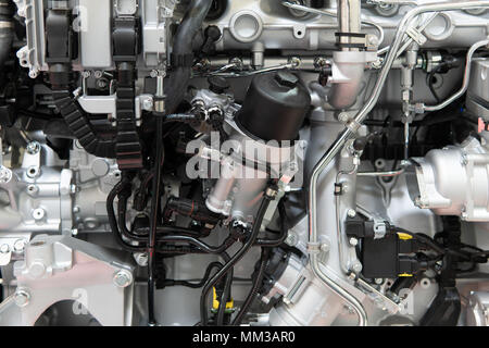 Truck Engine Motor Components In Car Service Inspection Stock Photo