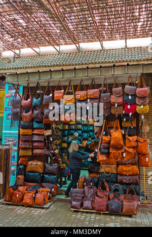 Bag shop, Rue Riad Zitoun el Kdim, Medina, Marrakesh, Morocco, northern Africa Stock Photo