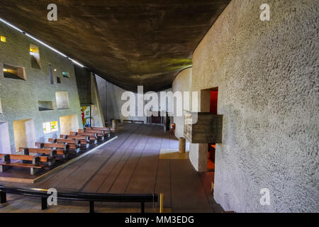 Inside the iconic Chapel in Ronchamp by Le Corbusier, France. Stock Photo