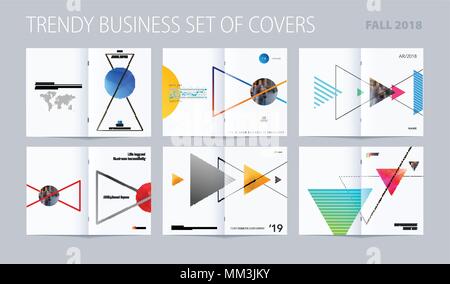 Abstract double-page brochure design style with colourful triangles for branding. Business vector presentation broadside. Stock Vector