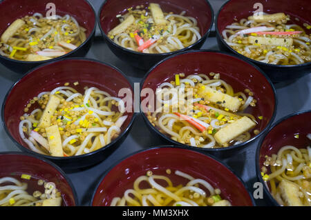 Udon bowls on the table, prepare for serves Stock Photo