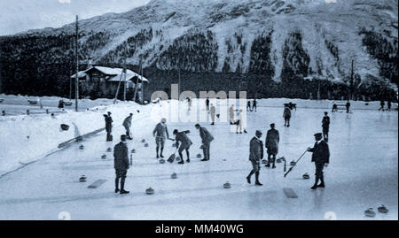 Curling on Frozen Lake. Saint Moritz. 1907 Stock Photo