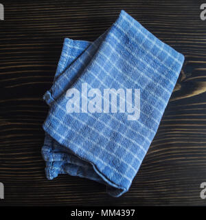 Blue and White Checked Towel.From above Stock Photo
