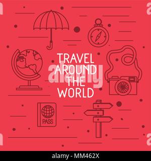 travel around the world set icons Stock Vector