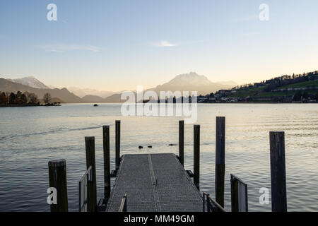 Pier on lake Lucerne in Kussnacht am Rigi Stock Photo